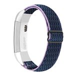 Adjustable Elastic Bands Compatible with Fitbit Alta/Alta HR, Soft Stretchy Nylon Sports Breathable Replacement Wristbands for Women Men (Navy Blue Purple)