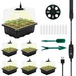 RIOGOO 6 Pack Seed Starter Tray with Grow Light, Timing Seed Starter Kit with Adjustable Brightness & Humidity ,Greenhouse Germination Kit for Seed Growing Starting (12x6,72 Cells)