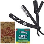 The Shave factory Straight Edge Razor Kit (Black/100 Derby Professional Single Edge Razor Blades/Osma Alum Block)