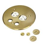 ENERLITES Screw Cap Floor Box Cover, 5.50" Diameter, 20A Tamper-Weather Resistant Receptacle Outlet, Data Cable Holes, Watertight Gaskets, UL Listed, 975519-C, Brass