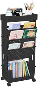 YEMUNY 5 Tier Rolling Utility Cart Multi-Functional Movable Storage Book Shelves with Lockable Casters for Study Office Kitchen Classroom, Black