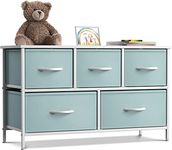 Sorbus Kids Dresser with 5 Drawers - Storage Chest Organizer Unit with Steel Frame, Wood Top, Easy Pull Fabric Bins - Long Wide TV Stand for Bedroom Furniture, Hallway, Closet & Office Organization