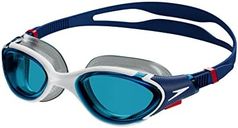 Speedo Unisex Biofuse 2.0 Swimming Goggles | Patented Easy Adjustment | Anti-Fog | Anti-Leak | Enhanced Fit | Improved Comfort, Ammonite Blue/White/Red/Blue, One Size