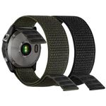 YOOSIDE for Garmin Fenix 7 / Fenix 6 / Fenix 5 / epix Pro 47mm Hook and Loop Nylon Watch Strap, 22mm Quick Dry Ultralight Sport Wrist Band for Forerunner 955, Instinct 2 (Black-Dark Green)