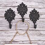 Ambipolar Indian Leaf Hook Antique Decorative Vintage Style Heavy Duty Wall Coat Hooks Pack of 3 (Antique Black)