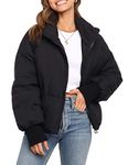 MEROKEETY Women's 2024 Winter Long Sleeve Zip Puffer Jacket Pockets Baggy Short Down Coats, Black, Medium