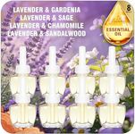 Plug In Air Freshener Refills 8 Pack - Gardenia, Sage, Chamomile, Sandalwood 4 Scents Essential Oil Refill - Suitable for Home, Bathroom,Compatible with Air Wick & Glade, Not Include Glade Plus