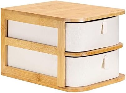 Navaris Organizer Bagno in Bambù 2x Scomparti - Organizzatore Cosmetici 2x Cassetti - Mobiletto Bagno Legno - Portagioie Design Rustico 17,5x23x15 cm