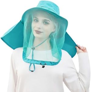 Palmyth Head Net Hat, Sun Hat Safari Hat Bucket Hat with Hidden Mesh Net (Jade)