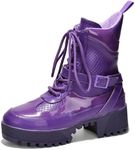 Cape Robbin Hot Rod Purple Combat Boots Womens, Lace Up Boots Women Ankle Boots for Women - Purple Size 6