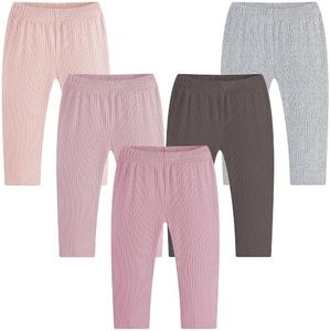 MEYSAHO Newborn Infant Girls Pants Baby Girls' 5-Pack Pant Cotton Solid Ribbed Pants Girls Bottoms Pull On Leggings Joggers Dark Gray Rose Pink 0 6 Month