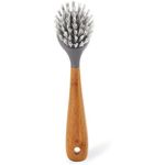 Full Circle Tenacious C Cast Iron Brush and Scraper with Bamboo Handle – Skillet Scrubber with Tough Nylon Bristles, Grey, One Size, Gray