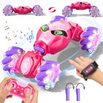 Gesture Sensing RC Stunt Car Toys for Girls Age 6-8-12, 4WD 2.4Ghz Hand Controlled Remote Control Twist Car Off Road 360°Rotation Drift with Light Music for Kids Girls Birthday Gifts