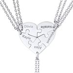 U7 Jewelry BFF Necklace for 5 Stainless Steel Chain Forever Together Family Sibling Friendship Jewelry Set Customized Engrave Name Date Initials Heart Pendants for Boys Girls