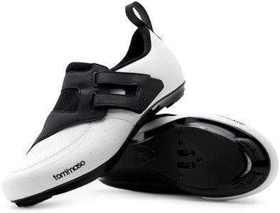 Tommaso Veloce Cycling Shoes for Indoor & Triathlon – Men's & Women's Bike Shoes with Cleat Compatibility, Breathable Mesh, Adjustable Velcro Straps, SPD & Look Cleat Compatible, White-black, 12 Women