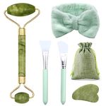 VEGCOO Jade Roller Gua Sha Set, Face Roller & Gua Sha Stone Massage Tool for Eye Puffiness Treatment, Facial, Neck and Body Muscle Relaxing