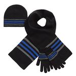 Kids Boys Winter Matching Set Hat Scarf Mittens Gloves Head Cover BlackStripes 2-6 Years