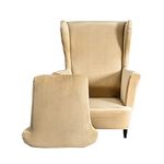 Highdi Velvet Wingback Chair Covers 2 Piece Stretch Wing Chair Slipcover, Washable Spandex Solid Color Sofa Cover Furniture Protector for Armchair Chairs Living Room Bedroom (Beige)