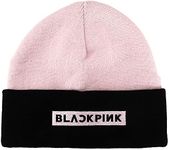 Bioworld Blackpink Embroidered Logo Pink and Black Cuffed Knitted Beanie hat