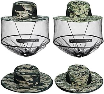 Sucrain 2 Pack Mosquito Head Net Hat Sun Hat Garden Bug Hat with Hidden Net Mesh for Outdoor Gardening Beekeeping Gray Camo