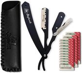 Stylonik Professional Straight Edge Barber Razor – 60 Single/30 Double-Sided Stainless Steel Blades for Men & Women, with Leather Case (Silver)