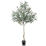LYERSE Eucalyptus Tree Artificial 7ft - Faux Eucalyptus Tree in Plastic Nursery Pot with 995 Silver Dollar Leaves - Artificial Trees for Office House Living Room Home Decor Indoor