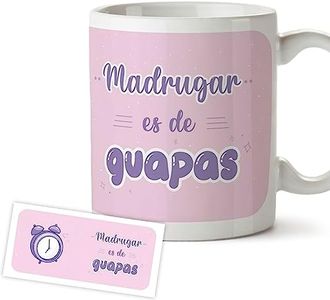 MYDREAM Regalo Compañera Trabajo - Taza Compañera Trabajo - Tazas Originales para Regalar - Taza Graciosa Amigo Invisible Desayuno - Madrugar es de Guapas (350 ml)