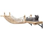 A.FATI Wall-Mounted Cat Roped Bridge, Cat Wall Shelves, Cat Brideg Long for Indoor Cats, Cat Wall Furniture for Sleeping, Playing, Climbing, Wooden Cat or Kitty Bed and Perches with Sisal Scratch Mat