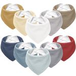 Susurration Muslin Baby Drool Bibs 10Pack Soft Triangular Adjustable Bandana Bibs for Unisex Baby Girls & Boys (Multicolored)