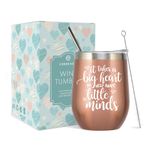 CARAKNOTS Teacher Gifts Teacher Tumbler Teacher Appreciation Gifts for Women Wine Tumbler Teacher Graduation Gifts Birthday Christmas Thank You Present for Teachers Coffee Tumbler with Straw Rose Gold