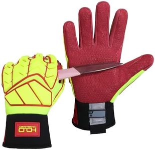 HANDLANDY Heavy Duty Work Gloves for Men, Cut 5 Safety Impact Protection Working Gloves Mechanics Glove with TPR Protection (Medium, Yellow-Red)