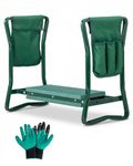 Outopee Foldable Garden Kneeler and Seat, 2 in 1 Heavy Duty Portable Gardening Bench Stool w/2 Removable Tool Bag Pouch, EVA Foam Pad & Gloves, Perfect Garden Gift for Women, Men, Seniors (Green)