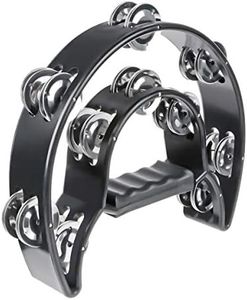 Half Moon Musical Tambourine Double Row Metal Jingles Hand Held Percussion Drum Multicolor for KTV Party with Ergonomic Handle Grip (Black)