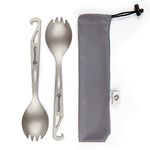 Titanium Spork (Spoon Fork) With Bottle Opener Extra Strong Ultra Lightweight, Healthy & Eco-Friendly Spoon, Fork & Bottle Opener for Travel/ Camping in Easy to Store Cloth Case (Silver Spork 2 Unit)