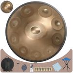 Handpan Drum,Kmise 22 Inches D Minor Kurd 432Hz 10 Notes Premium Steel Hand Pan Drum Musical Instrument for Adults Professionals with Stand, Bag, Drumsticks, Note Stickers and Cleaning Cloth (Gold)
