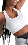 SHAPERMINT Seamless Racerback Wireless Sports Bra for Women with Removable Cups | Low Compression Womens Workout Tops | from Small to Plus Size Bras, Small, White