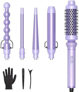 Wavytalk 5 in 1 Curling Iron,Curling Wand Set with Curling Brush and 4 Interchangeable Ceramic Curling Wand(0.5”-1.25”),Instant Heat Up,Include Heat Protective Glove & 2 Clips (Purple)