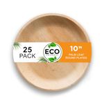 Naturelia 100% Compostable 10-Inch Palm Leaf Disposable Plates- Faux Wood Style Dinnerware, Eco-Friendly, Biodegradable, Safe for Microwaves, Ovens and Freezers, Round Plates, 25-Pack Bundle