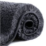 Upgraded Extra Large Non Slip Bath Mat 24"x36" Soft Absorbent Fluffy Thick Microfiber Cozy Throw Bathroom Rugs with Waterproof Backing for Tub Shower Bathroom Floors Accessories (Black)