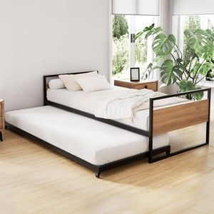 Artiss Bed Frame 2X Single Size Metal Trundle Daybed Dean