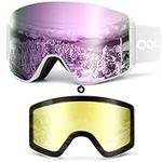 Odoland Ski Goggles Set with Detachable Magnetic Lens, Frameless Interchangeable Lens for Cloudy or Sunny, Anti-Fog UV Protection Men Women Snow Goggles for Skating Skiing and Snowboard