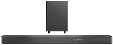 Hisense AX3125H 3.1.2Ch Sound Bar with Wireless Subwoofer, 440W, Dolby Atmos, Bluetooth 5.3, EzPlay, 4K HDMI Pass Through, Roku TV Ready, DTS:X, HDMI/AUX/ARC/Optical/USB, 7 EQ Modes