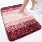 OLANLY Luxury Microfiber Bath Mat, Extra Soft and Absorbent Bathroom Mat, Non-Slip Plush Shaggy Bathroom Rug, Machine Wash Dry, Bath Rugs for Bathroom Floor, Tub and Shower, 20x30, Wine Red