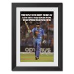 TenorArts Gautam Gambhir Poster Frame Indian Cricket Photo Framed Painting with Matt Finish Black Textures (12 inches x 9inches)