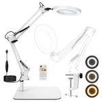 10X Magnifying Glass with Light and Stand Magnifying Desk Lamp & Clamp with 3 Color Modes &10 Adjustable Brightness Magnifying Glasses for Hobbies with Adjustable Swivel Arm & Remote Control