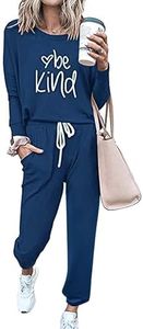 PRETTYGARDEN Women's Fall 2 Piece Lounge Outfit Long Sleeve Crewneck Pullover Tops High Waisted Pants Set Tracksuit (Patterned-dark blue,3X-Large)