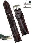 21mm Dark Brown Alligator Belly Leather Watch Band Crocodile Strap Men Quick Release Premium Replacement Wristwatch Band Buckle Handmade by Vietnamese DH-03-21MM