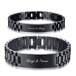 MEALGUET His & Hers Stainless Steel Love Quote Always and Forever Couple Link Bracelets Wristband for Men, Love Gift for Valentine's Day Birthday, 10 inch, Metal