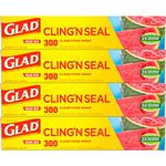 Glad ClingWrap Plastic Food Wrap - 300 Square Foot Roll - 4 Pack