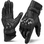 INBIKE Leather Motorcycle Gloves with Carbon Fiber Hard Knuckle Touch Screen for Women All Black Large